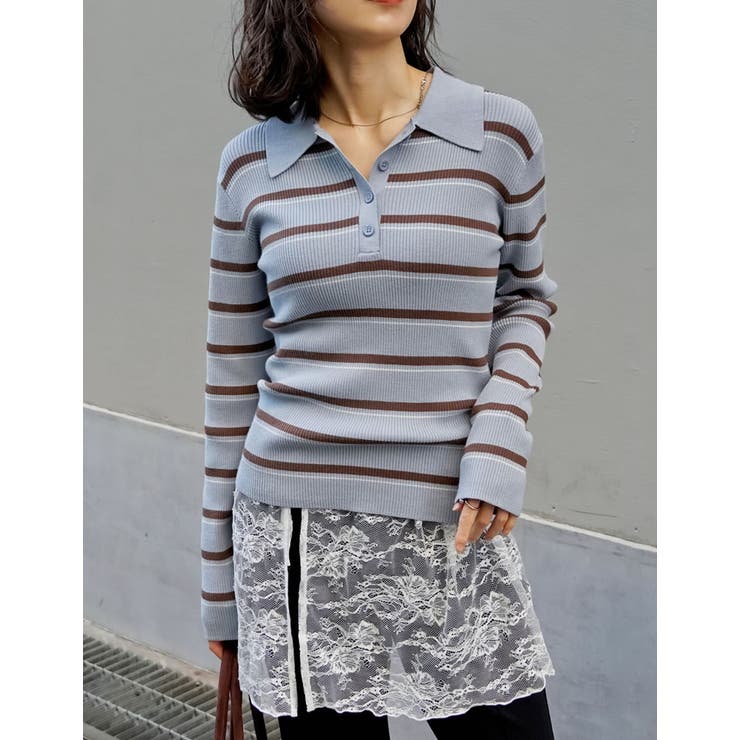 マルチボーダーポロニットトップス | Re:EDIT | 詳細画像22 