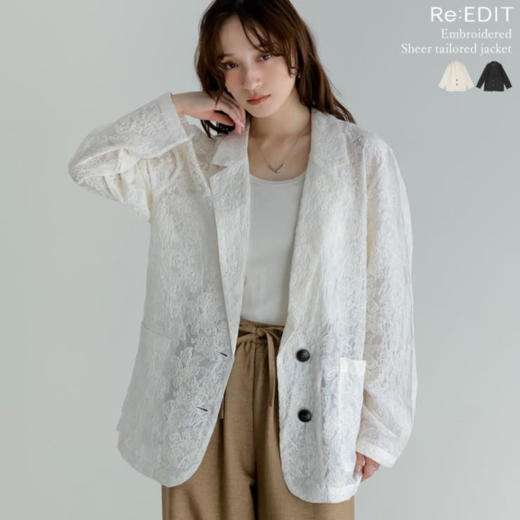 刺繍シアーテーラードジャケット | Re:EDIT | 詳細画像1 