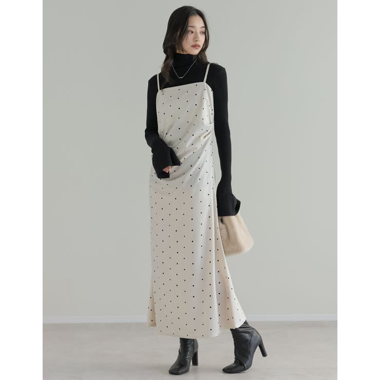 無地orドットカットジョーゼットドレープキャミワンピース | Re:EDIT | 詳細画像2 