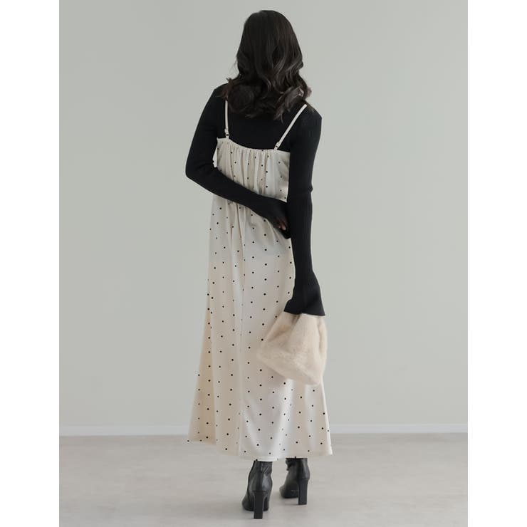 無地orドットカットジョーゼットドレープキャミワンピース | Re:EDIT | 詳細画像7 