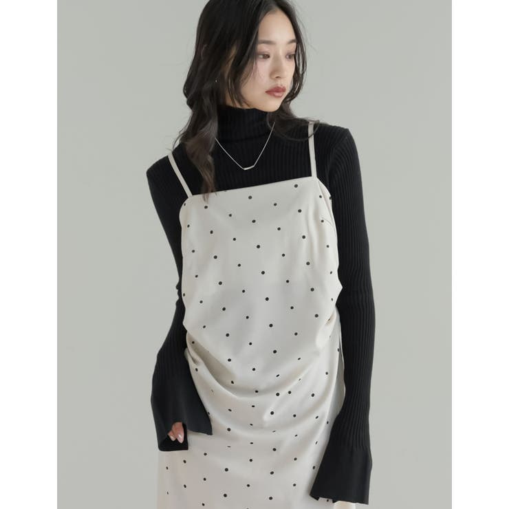 無地orドットカットジョーゼットドレープキャミワンピース | Re:EDIT | 詳細画像9 