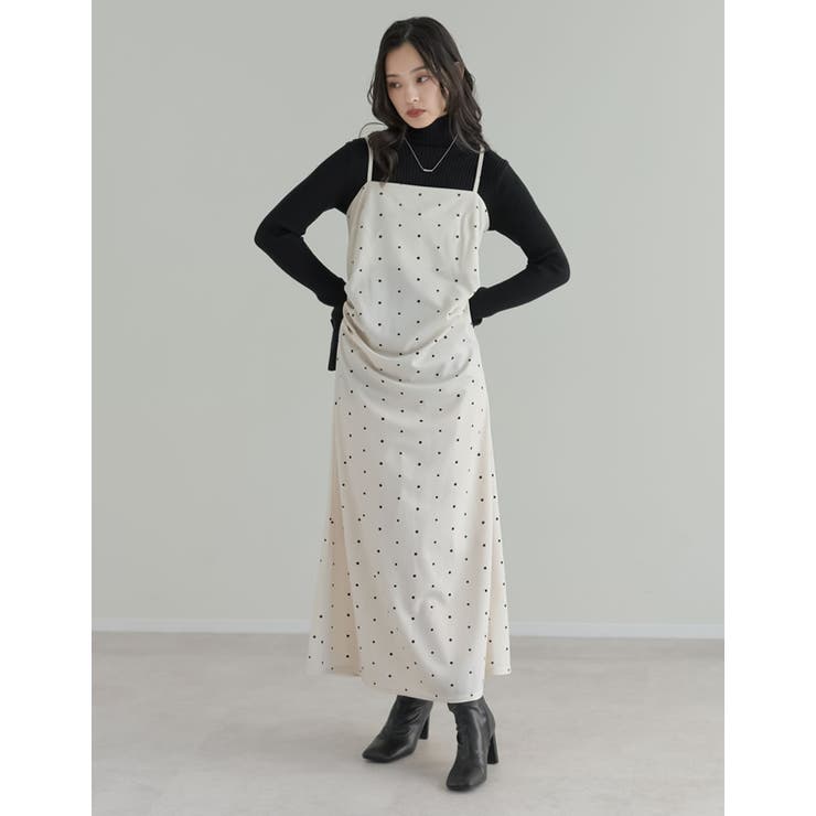 無地orドットカットジョーゼットドレープキャミワンピース | Re:EDIT | 詳細画像10 