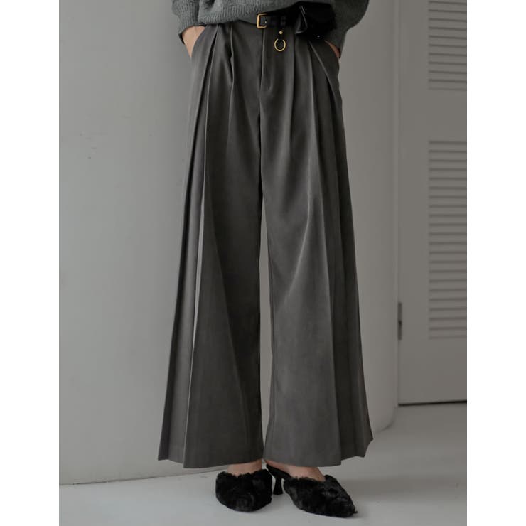 チャコールグレー(703) | 微起毛ツイルタックプリーツワイドパンツ | Re:EDIT