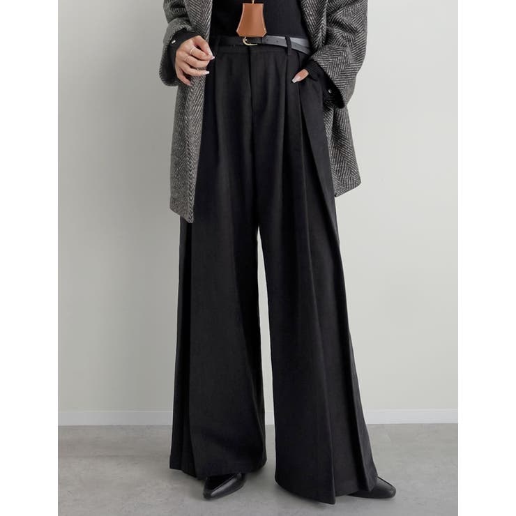 微起毛ツイルタックプリーツワイドパンツ | Re:EDIT | 詳細画像3 