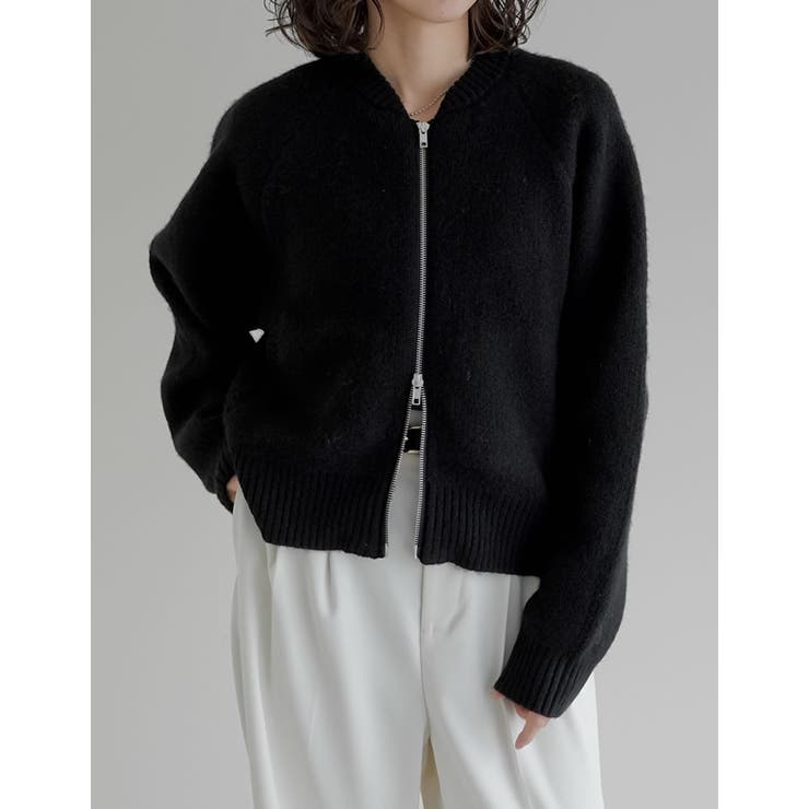 ブラック(501) | ダブルジップニットブルゾン | Re:EDIT
