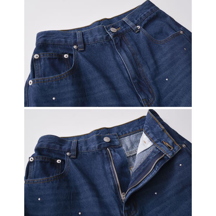 [低身長 高身長サイズ有]コットンデニムメタルストーン付きワイドストレートパンツ | Re:EDIT | 詳細画像13 