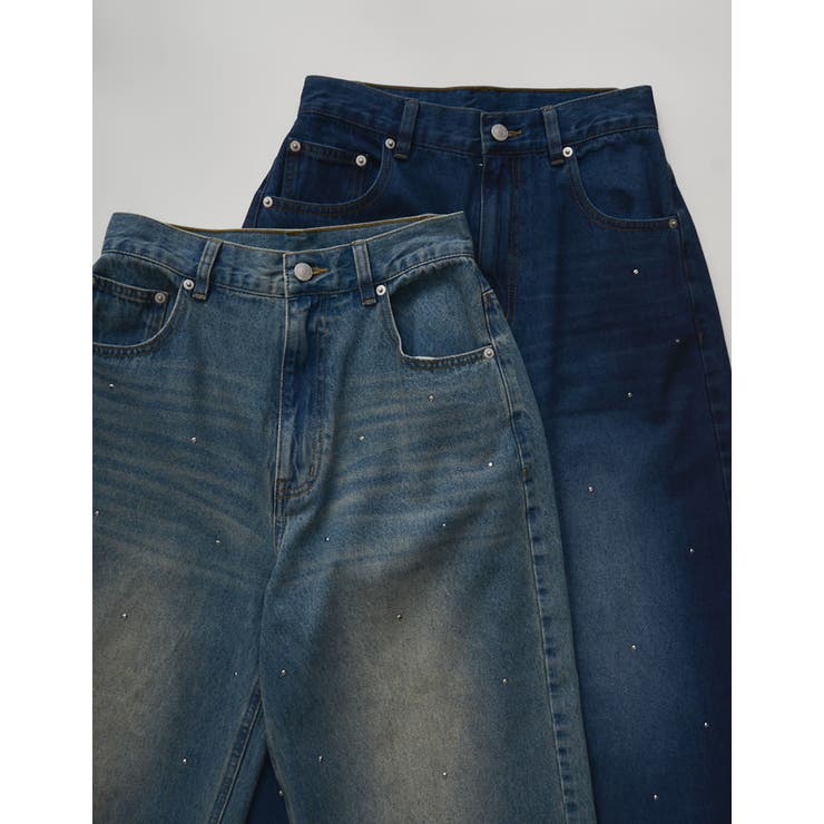 [低身長 高身長サイズ有]コットンデニムメタルストーン付きワイドストレートパンツ | Re:EDIT | 詳細画像2 