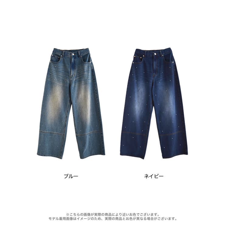 [低身長 高身長サイズ有]コットンデニムメタルストーン付きワイドストレートパンツ | Re:EDIT | 詳細画像18 