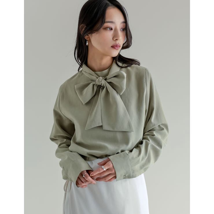 ピーチスキンタイ付きハイネックブラウス | Re:EDIT | 詳細画像21 