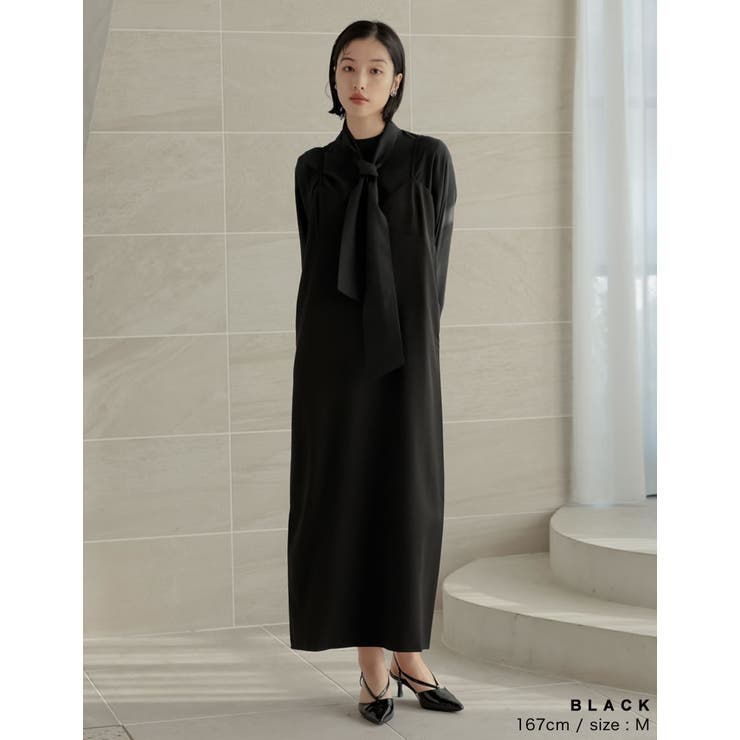 ピーチスキンタイ付きハイネックブラウス | Re:EDIT | 詳細画像24 