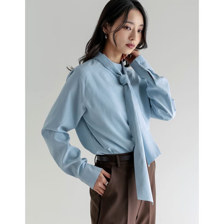 ピーチスキンタイ付きハイネックブラウス | Re:EDIT | 詳細画像28 