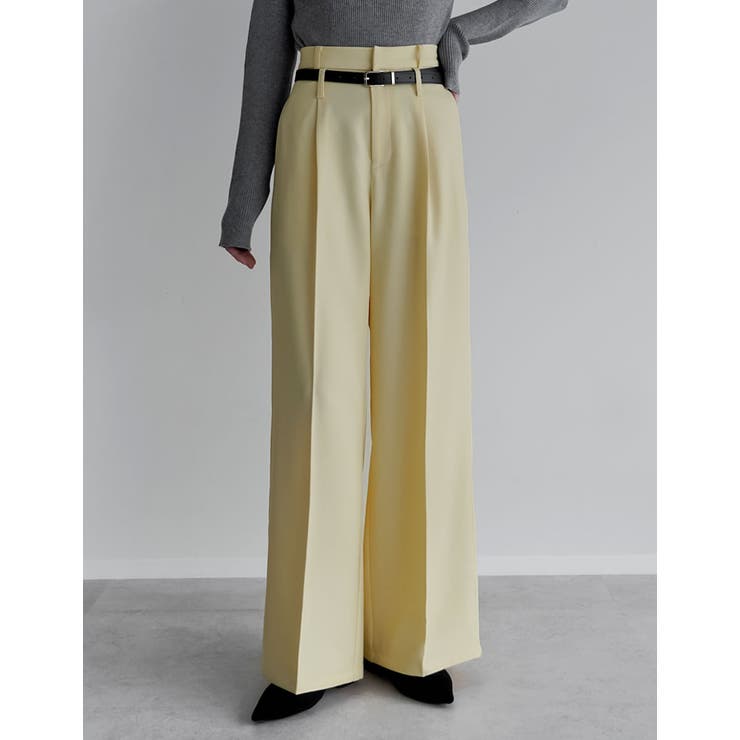 イエロー(510) | [低身長/高身長サイズ有]ツイルダブルベルトループワイドパンツ | Re:EDIT