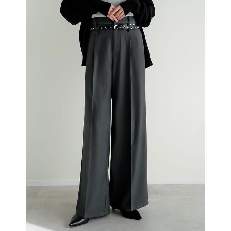 [低身長/高身長サイズ有]ツイルダブルベルトループワイドパンツ | Re:EDIT | 詳細画像4 