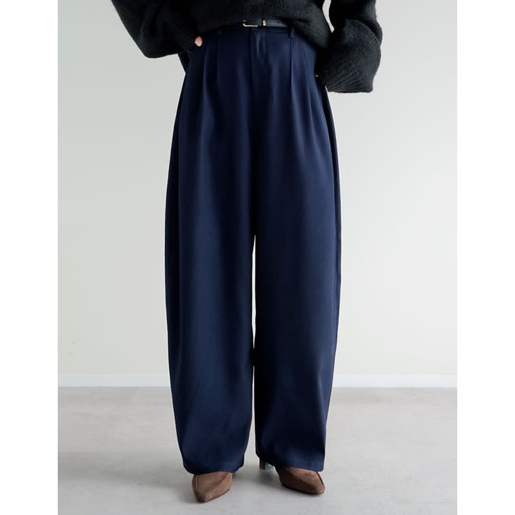 ネイビー(711) | [低身長/高身長サイズ有]ツイルツータックバレルレッグカーブパンツ | Re:EDIT