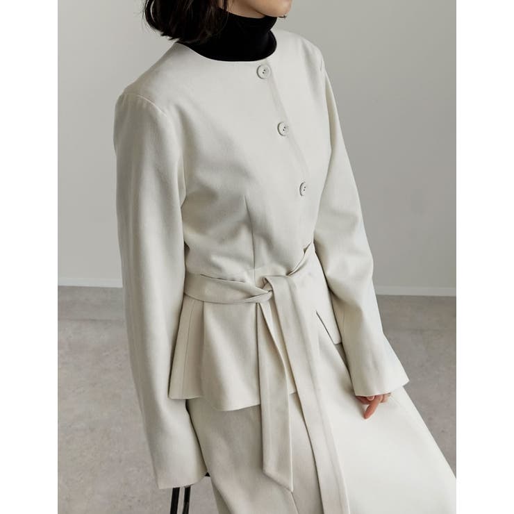 スカーフ付きウールライクノーカラージャケット | Re:EDIT | 詳細画像13 