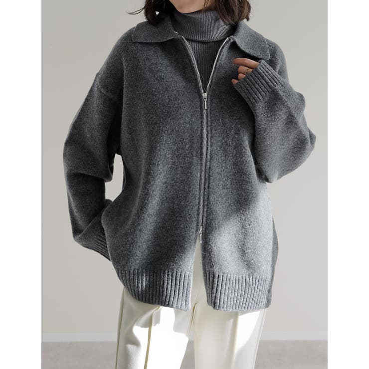 フェイクファー襟ダブルジップニットコート | Re:EDIT | 詳細画像12 