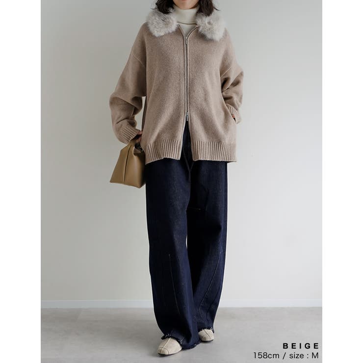 フェイクファー襟ダブルジップニットコート | Re:EDIT | 詳細画像15 