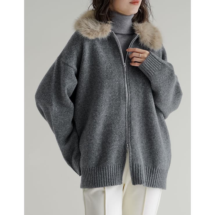 フェイクファー襟ダブルジップニットコート | Re:EDIT | 詳細画像3 