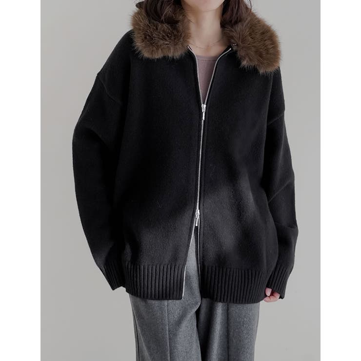 フェイクファー襟ダブルジップニットコート | Re:EDIT | 詳細画像21 