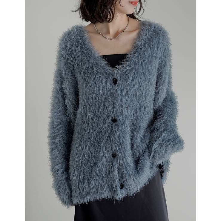 ブルー(511) | ミドル丈フェザーニットカーディガン | Re:EDIT