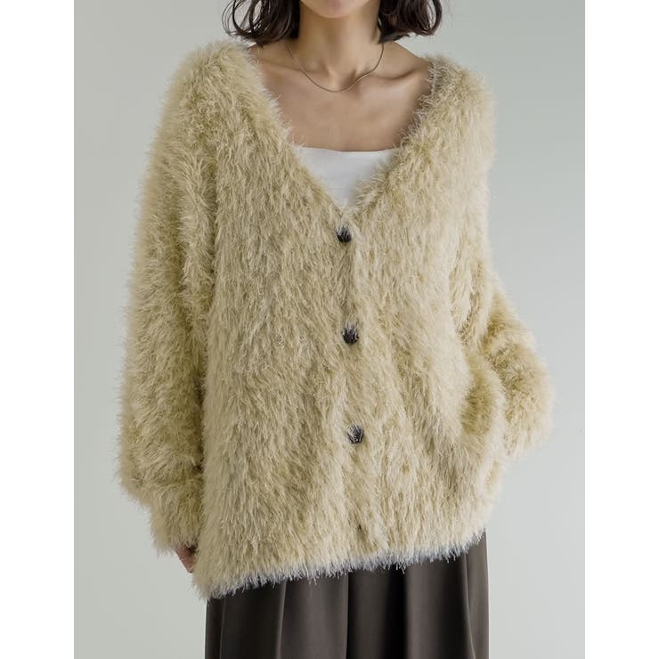 アイボリーベージュ(604) | ミドル丈フェザーニットカーディガン | Re:EDIT