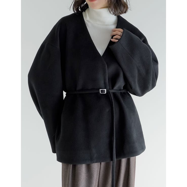 フェイクウールベルト付きノーカラーコート | Re:EDIT | 詳細画像3 