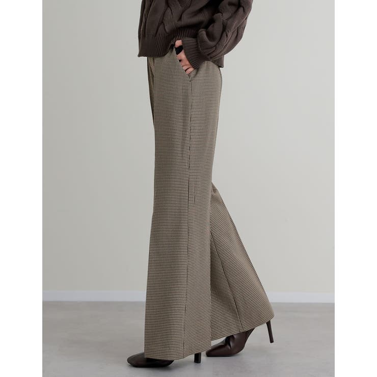 [低身長/高身長サイズ有]チェック柄内ゴムキックフレアパンツ | Re:EDIT | 詳細画像7 