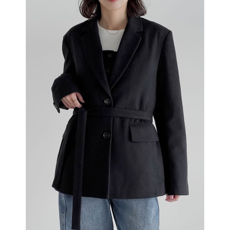 圧縮ウールライクウエストベルト付きテーラードジャケット | Re:EDIT | 詳細画像12 