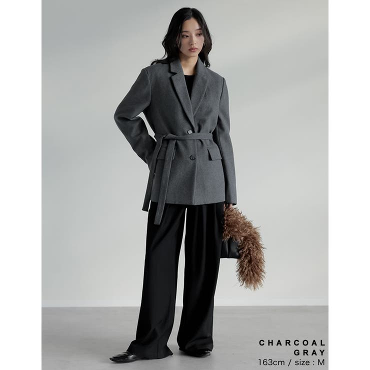 圧縮ウールライクウエストベルト付きテーラードジャケット | Re:EDIT | 詳細画像13 