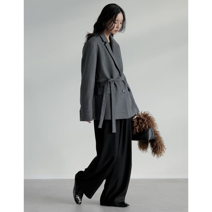 圧縮ウールライクウエストベルト付きテーラードジャケット | Re:EDIT | 詳細画像14 