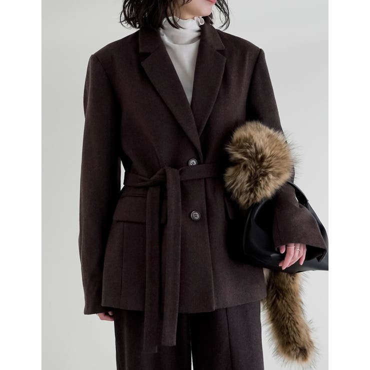 圧縮ウールライクウエストベルト付きテーラードジャケット | Re:EDIT | 詳細画像5 