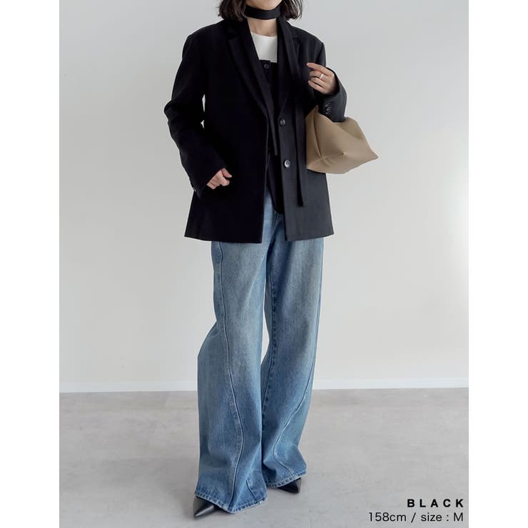 圧縮ウールライクウエストベルト付きテーラードジャケット | Re:EDIT | 詳細画像9 