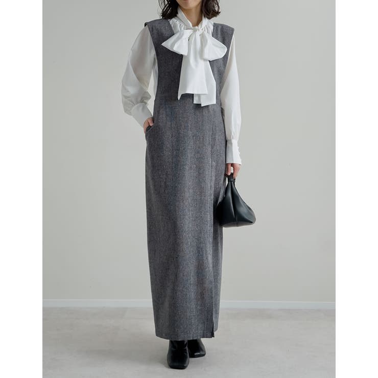 ミックスブラック(971) | [低身長サイズ有]ツイードラップデザイン風ジャンパースカート | Re:EDIT