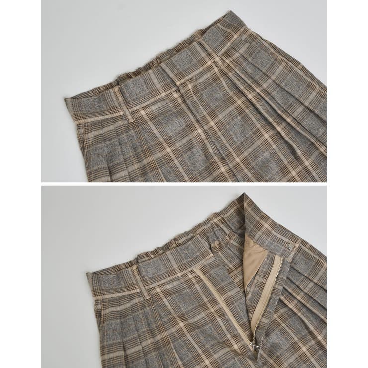 [低身長/高身長サイズ有]チェック柄ダブルタックワイドパンツ | Re:EDIT | 詳細画像13 