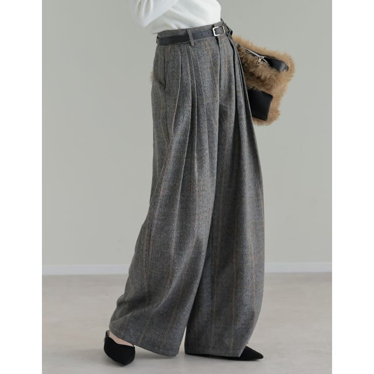 [低身長/高身長サイズ有]チェック柄ダブルタックワイドパンツ | Re:EDIT | 詳細画像2 