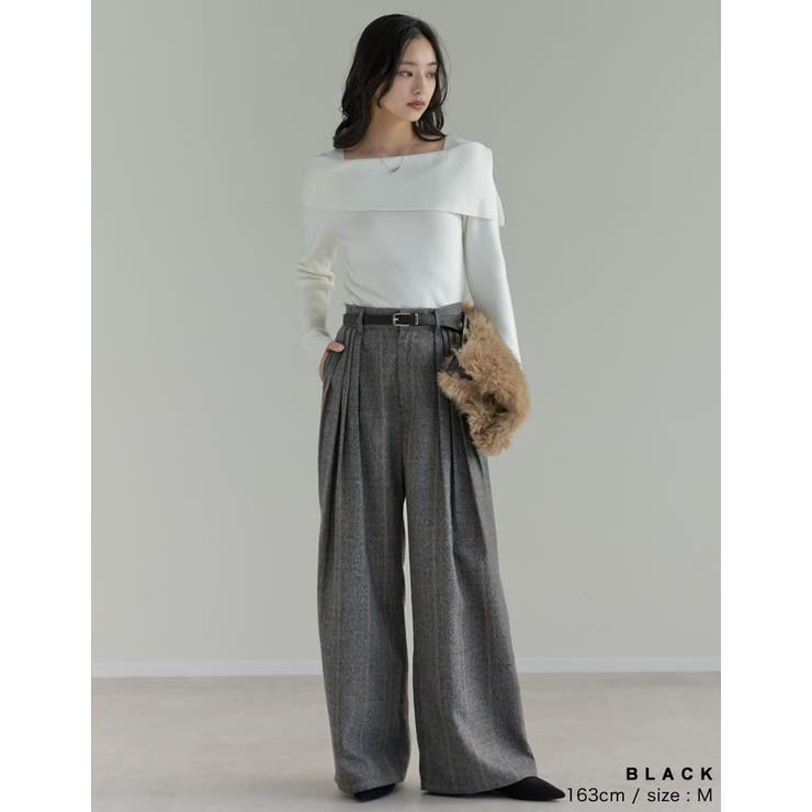 [低身長/高身長サイズ有]チェック柄ダブルタックワイドパンツ | Re:EDIT | 詳細画像5 