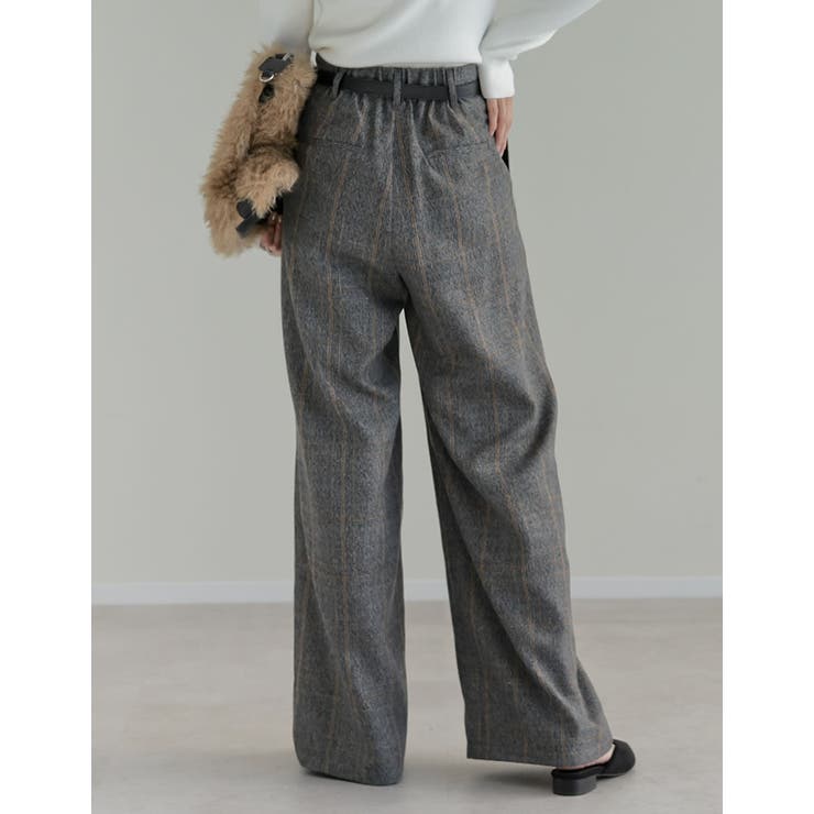 [低身長/高身長サイズ有]チェック柄ダブルタックワイドパンツ | Re:EDIT | 詳細画像6 