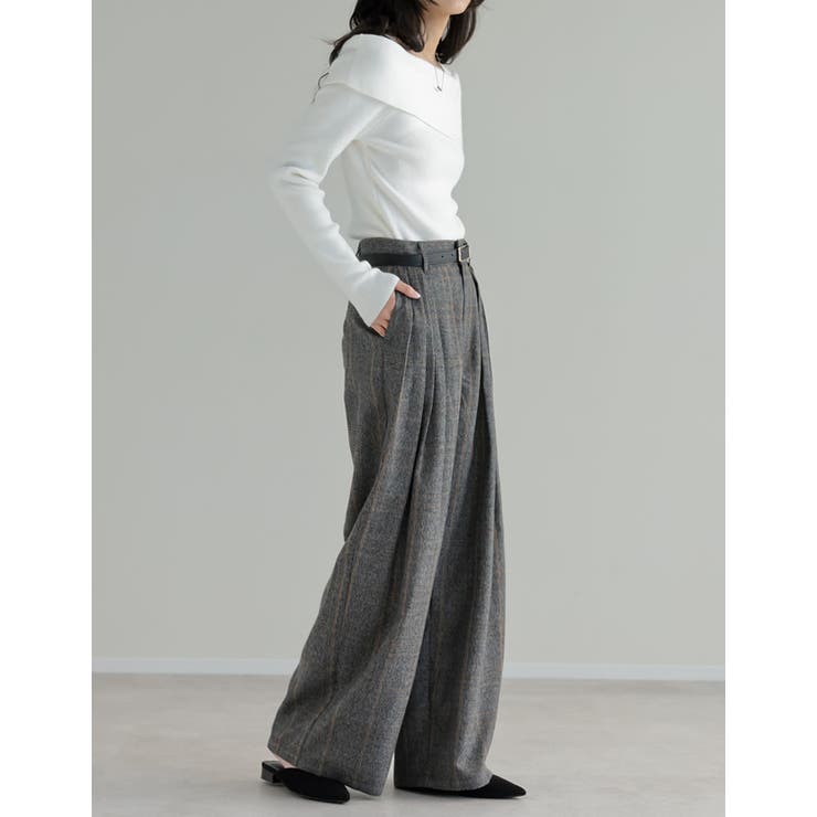 [低身長/高身長サイズ有]チェック柄ダブルタックワイドパンツ | Re:EDIT | 詳細画像7 