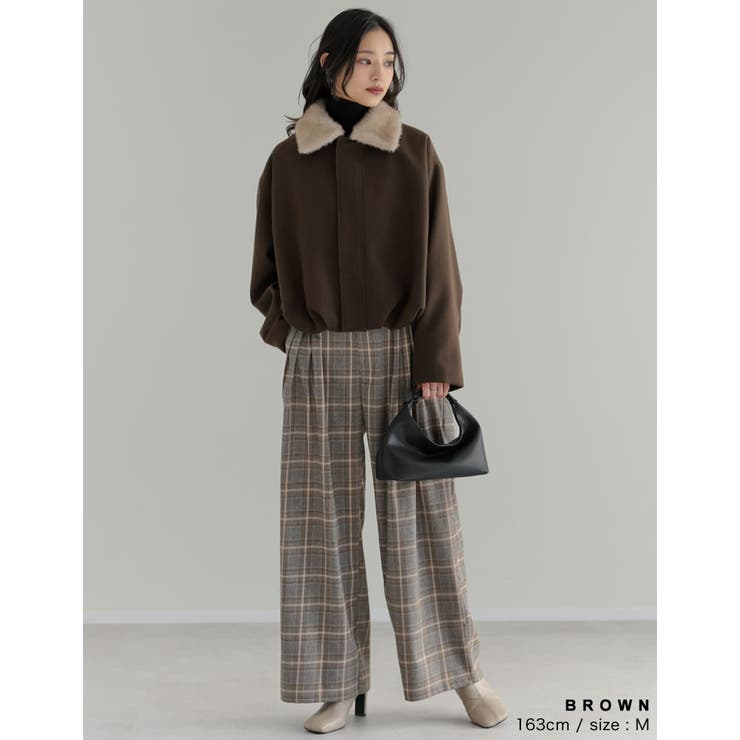 [低身長/高身長サイズ有]チェック柄ダブルタックワイドパンツ | Re:EDIT | 詳細画像8 