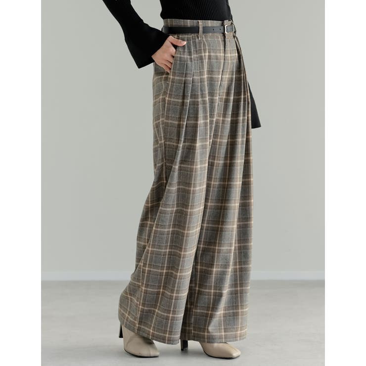 [低身長/高身長サイズ有]チェック柄ダブルタックワイドパンツ | Re:EDIT | 詳細画像10 