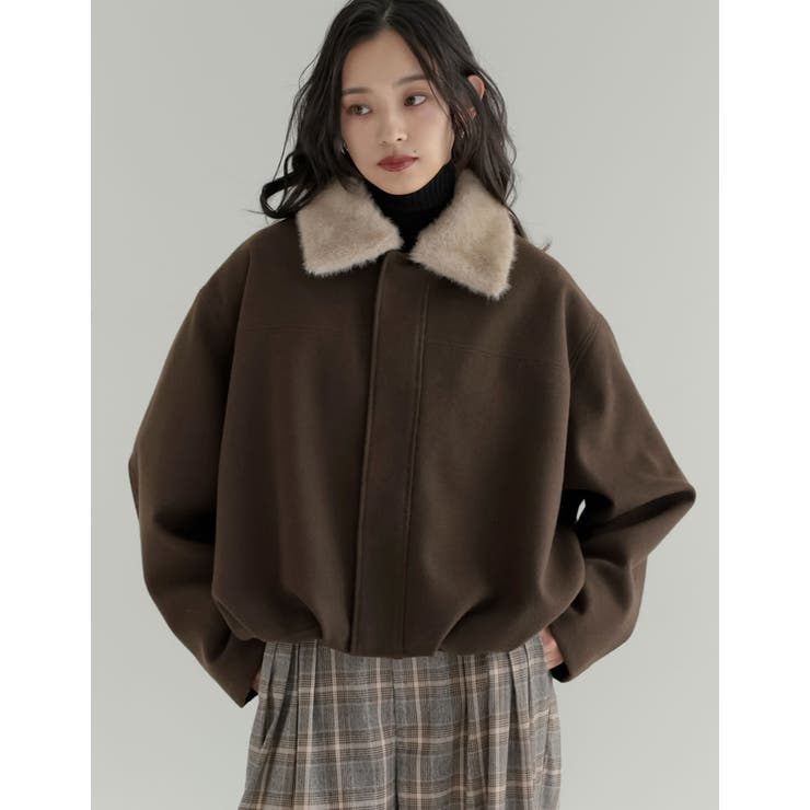 [ファー取り外し可能]襟ファー起毛カルゼ裾バルーンブルゾン | Re:EDIT | 詳細画像12 