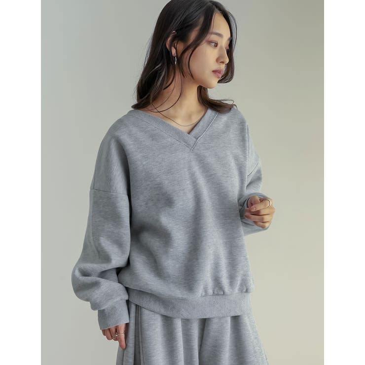 杢グレー(703) | 裏起毛マルチウェイVネックスウェットトップス | Re:EDIT
