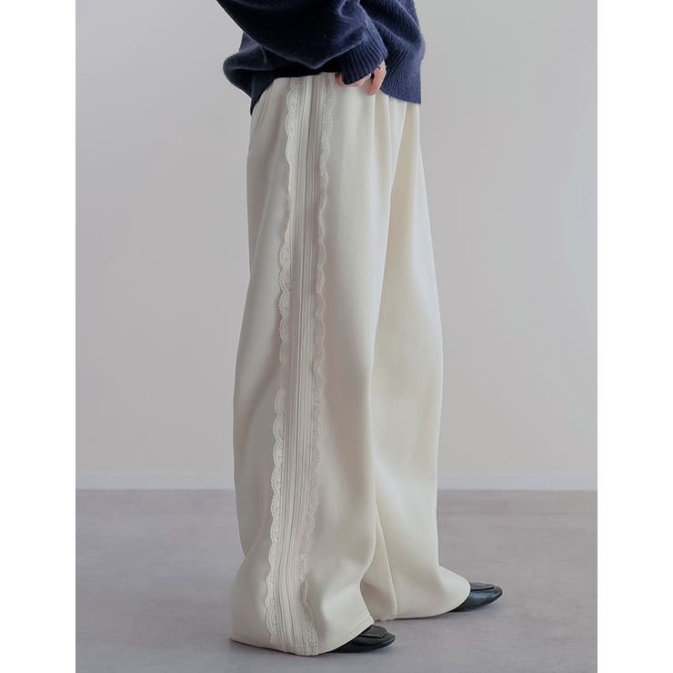 アイボリー(604) | [低身長/高身長サイズ有]裏起毛サイドレースラインパンツ | Re:EDIT