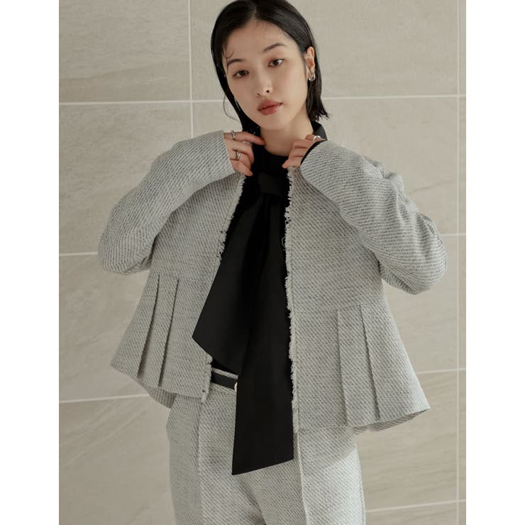 [大きいサイズ有]モノトーンツイードノーカラーぺプラムジャケット | Re:EDIT | 詳細画像13 