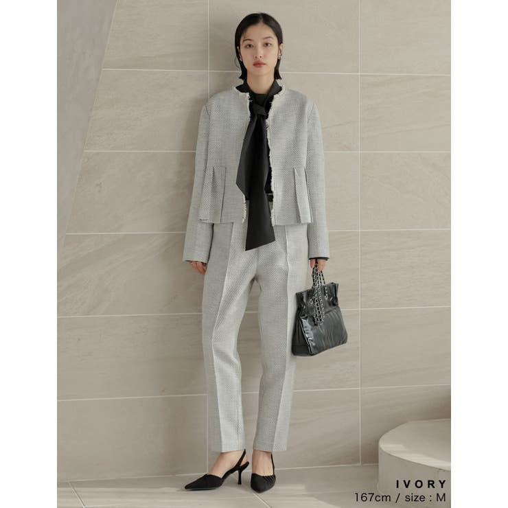 [大きいサイズ有]モノトーンツイードノーカラーぺプラムジャケット | Re:EDIT | 詳細画像14 