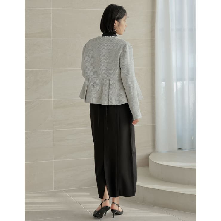 [大きいサイズ有]モノトーンツイードノーカラーぺプラムジャケット | Re:EDIT | 詳細画像16 