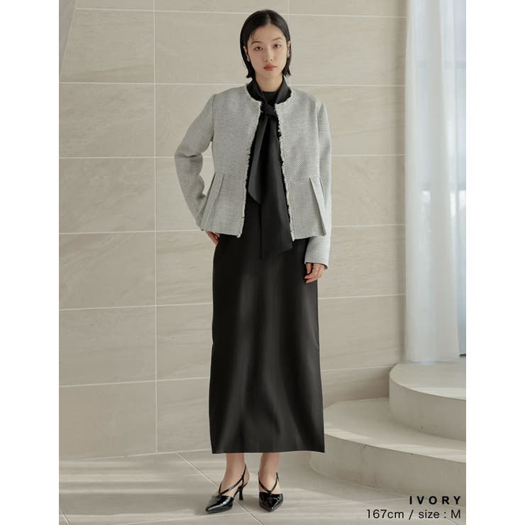 [大きいサイズ有]モノトーンツイードノーカラーぺプラムジャケット | Re:EDIT | 詳細画像17 