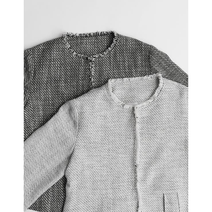 [大きいサイズ有]モノトーンツイードノーカラーぺプラムジャケット | Re:EDIT | 詳細画像2 