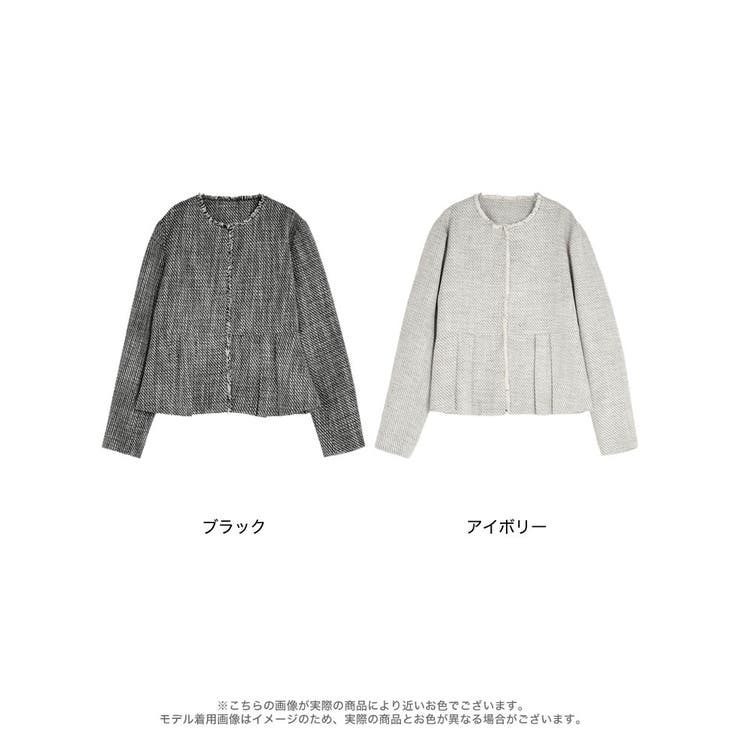 [大きいサイズ有]モノトーンツイードノーカラーぺプラムジャケット | Re:EDIT | 詳細画像18 