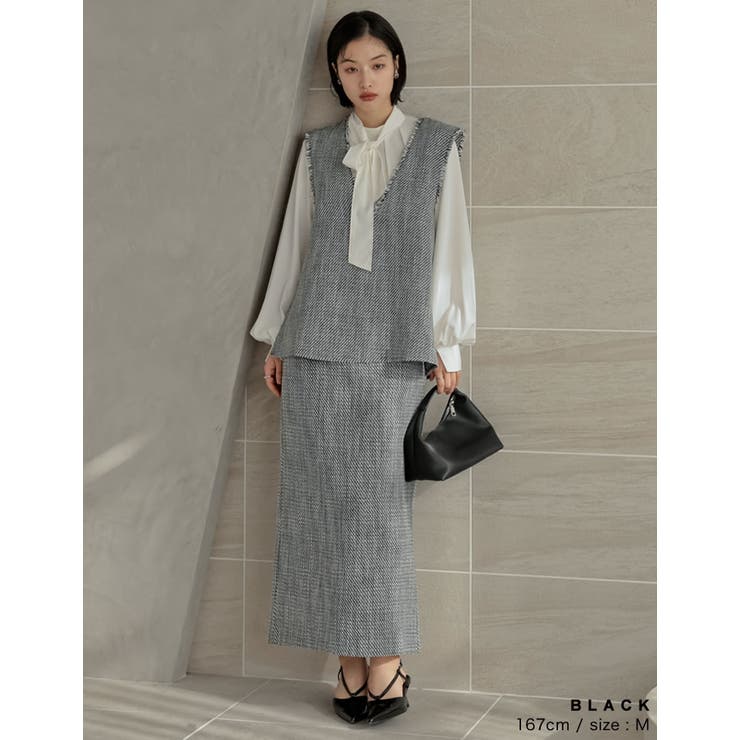 [大きいサイズ有]モノトーンツイードVネックベスト | Re:EDIT | 詳細画像10 
